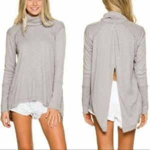 Free People Light Grey Split Back Turtleneck